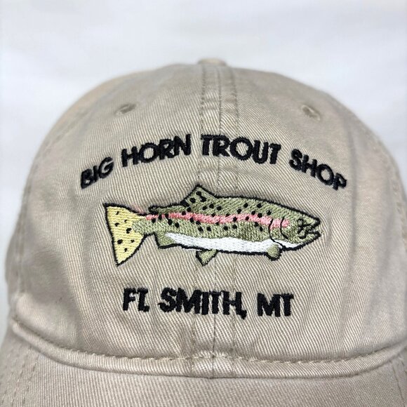 Simms Fishing Big Horn Trout Shop Ft Smith Montana Distressed Strapback Cap Hat - Picture 2 of 7